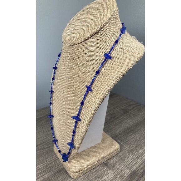 Vintage Handmade Cobalt Blue Natural Sea Glass Beach Necklace 23” Sterling 925 - Picture 4 of 7
